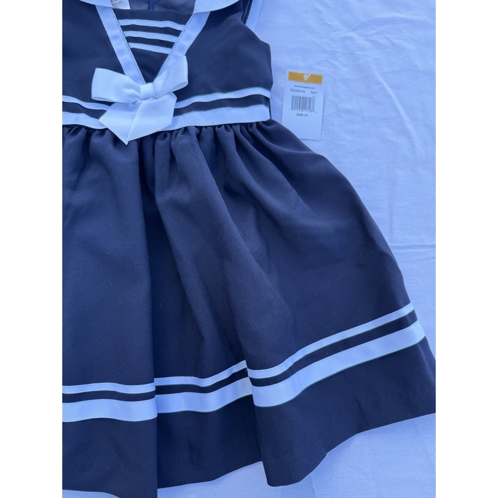 New Bonnie Jean Girls Nautical Sailor Navy Blue Party Dress Toddler 3T - Picture 4 of 15